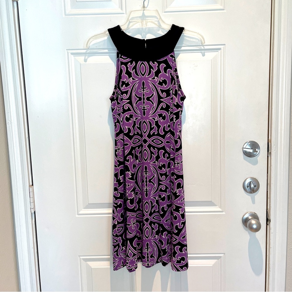 INC International Concepts Purple Black Fleur De Lis Sleeveless Dress Medium